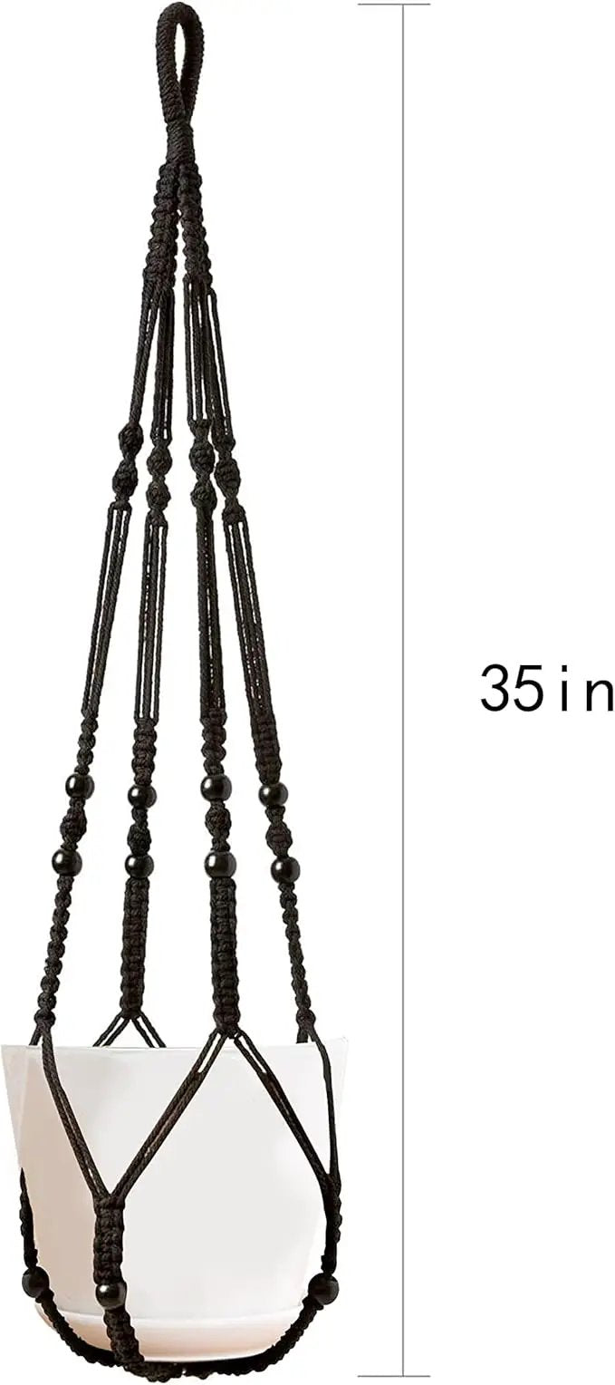 Macrame Plant Hanger Indoor Hanging with Wood Beads Macrame Planters No Tassel for Indoor Outdoor Boho Home Decor 35 Inch (Black,1pc) by GreenHaven Gardens