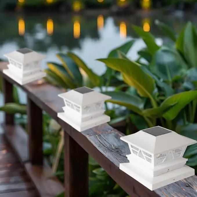 TW SHINE 4 Pack Solar Outdoor Fence Post Lights, 2 Modes Post Cap Lights Waterproof Warm White/Cool White for Yard, Garden, Porch, Patio Decor, for 4x4 5x5 6x6 Wood Posts, White by GreenHaven Gardens