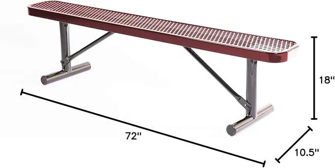Heavy-Duty Portable Outdoor Bench Thermoplastic Coated, Expanded Metal, Commercial-Grade Seating, Made in America (Portable Without Back, 6 Ft, Burgundy) by GreenHaven Gardens