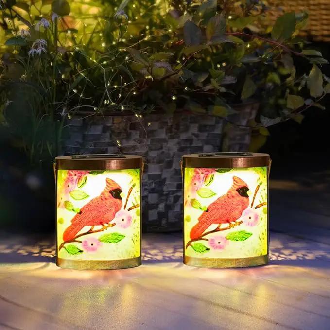 Starsoul 2 Pack Hanging Solar Lantern Outdoor Waterproof Glass Red Cardinal Decorative Solar Lights for Outside Garden Yard Table Patio Decor Cardinal Gifts by GreenHaven Gardens