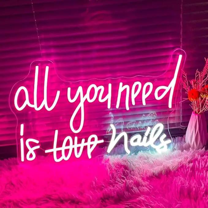 WLHOPE All You Need is Nails Neon Sign, Nail Neon Signs for Wall Decor, Pink Led Signs USB Connectivity Nails Light Up Signs for Bedroom Home Bar Girls Room Beauty Shop Nails Room, Gift for Girls by GreenHaven Gardens