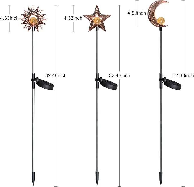 Tryme Solar Lights Outdoor Garden Decorations Sun Moon Star Stake Light Decorative Waterproof Warm White LED Yard Decor for Pathway Lawn Patio Courtyard Backyard by GreenHaven Gardens