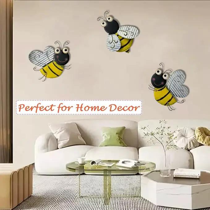 3 Pcs Metal Bee Wall Decor, Cute Bumble Bee Sculpture, Funny Animal Wall Decor - Yellow Bodies, Black Stripes, Large Eyes for Home Office Decor (Bee) by GreenHaven Gardens
