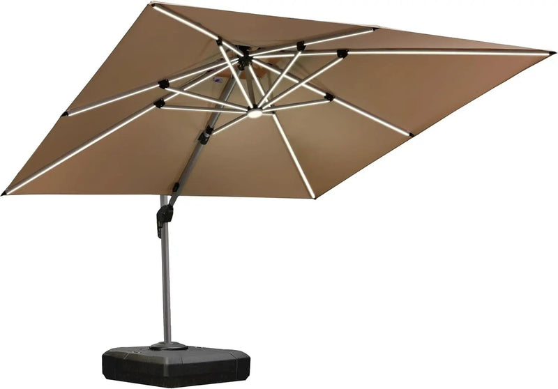 PURPLE LEAF 10 Feet Double Top Deluxe Solar Powered LED Square Patio Umbrella Offset Hanging Umbrella Outdoor Market Umbrella Garden Umbrella, Beige by GreenHaven Gardens