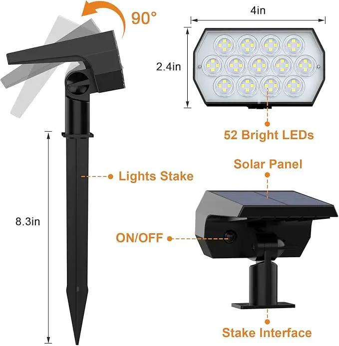 WELALO Solar Spot Lights Outdoor, [2 Pack/52 LED/3 Modes] 2-in-1 Solar Landscape Spotlights, Solar Powered Security Lights, IP65 Waterproof Wall Lights for Walkway Yard Garden Driveway(Cool White) by GreenHaven Gardens