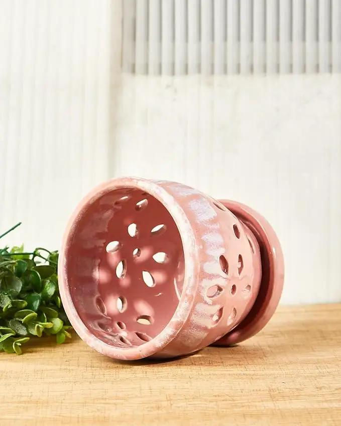 vensovo 5 Inch Ceramic Orchid Pots with Holes and Saucers - 1 Pcs Small Succulent Pot for Repotting, Garden Flowerpots for Plants Indoor and Outdoor Promotes Air Circulation, Pink by GreenHaven Gardens
