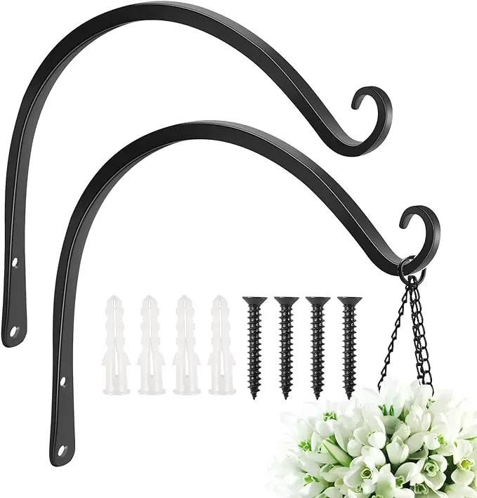 FEED GARDEN 2 Pack 14 Inch Hanging Plant Bracket Wall Hooks Decorative Plant Hangers for Outdoor Hanging Bird Feeders, Wind Chimes, Plant Baskets, Black by GreenHaven Gardens