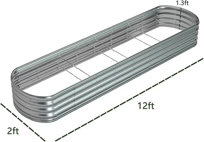 zizin Galvanized Raised Garden Bed Metal Oval Raised Garden Beds Outdoor Planter Box for Vegetables (12x2x1.3FT, Silver) by GreenHaven Gardens