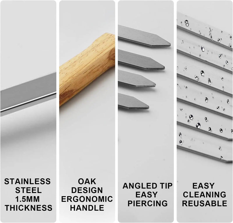 SHIKORI Kabob Skewers,BBQ Barbecue Skewers,Stainless Steel Sticks,17 Inch Heavy Duty Large Wide Reusable,with Nonslip Wooden-8 Pcs by GreenHaven Gardens
