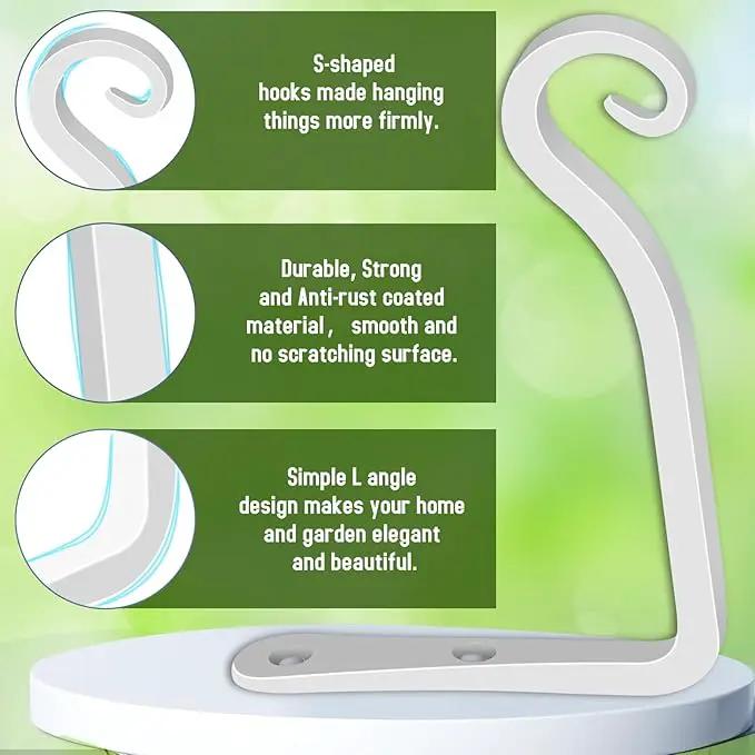 FEED GARDEN Hand-Forged Hanging Plant Bracket Iron Wall Hook for Hanging Bird Feeders, Wind Chimes, Flower Baskets, Lanterns, Yoga Mat, Indoor/Outdoor Use (6 Inch 2 Pack, White, with 4 Screws) by GreenHaven Gardens