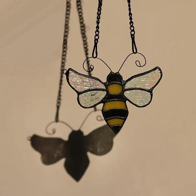 Bumble Bee Ornament Stained Glass Window Hanging Suncatcher Home Decor, Birthday Gifts for Mom Grandma Aunt Sister Bee Lover, Mother's Day Bee Decoration by GreenHaven Gardens