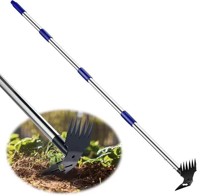 Weed Puller Tool with Long Handle, 60'' Weed Remover Weeding Tool, Heavy Duty 2 in 1 Manual Weed Rake and Garden Hoe, Gardening Weeder Tools for Yard, Lawn, Patio, Garden Blue by GreenHaven Gardens