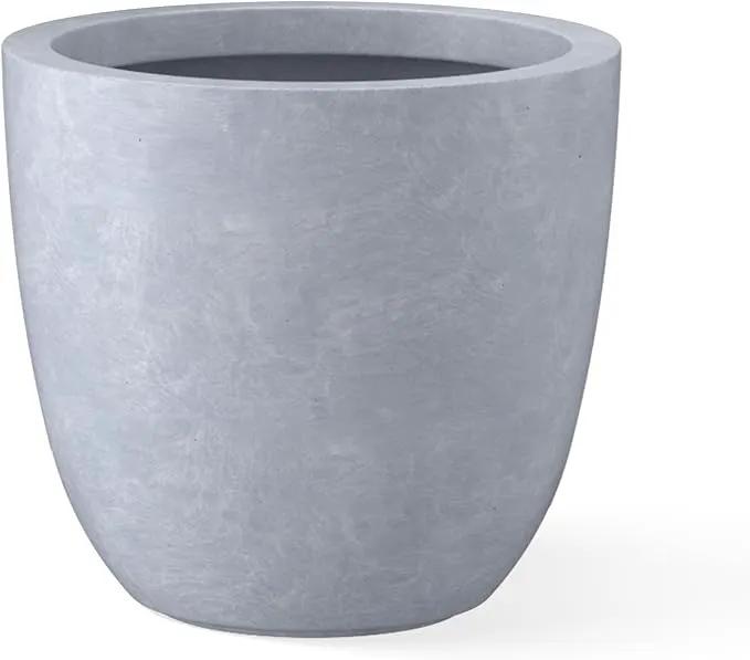 Kante 14 Inch Dia Round Concrete Planter, Indoor Outdoor Large Plant Pot with Drainage Hole and Rubber Plug for Home Patio Garden, Slate Gray by GreenHaven Gardens