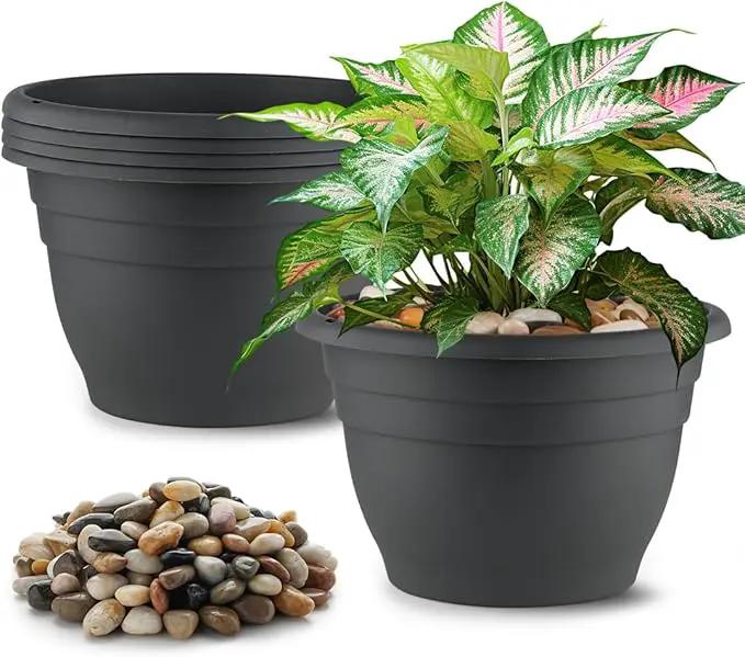 5-Pack 10 Inch Plastic Plant Pots - Indoor/Outdoor Flower Planters Pots with Drainage Hole & Plug, Durable Garden Pots for Plants, Planter Pots for Indoor Plants, Succulents, and Herbs by GreenHaven Gardens