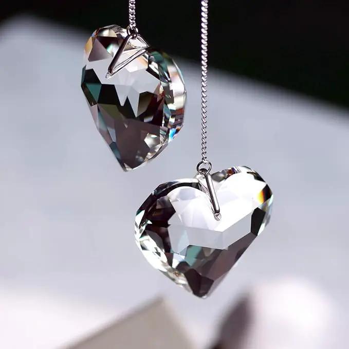 Clear Crystal Suncatcher, 2pc 45mm Heart, Handmade Prism Pendant for Windows, Outdoor Indoor Hanging Ornament, Rainbow Maker Gifts for Mom, Grandma, Friends (2 Hearts, Clear) by GreenHaven Gardens
