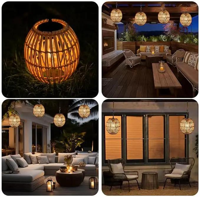 Hanging Solar Lantern Outdoor Waterproof, IP44 Boho Rattan Solar Hanging Light, Large Solar Lantern for Porch Yard Pathway Garden Decor(Bulb Included) by GreenHaven Gardens