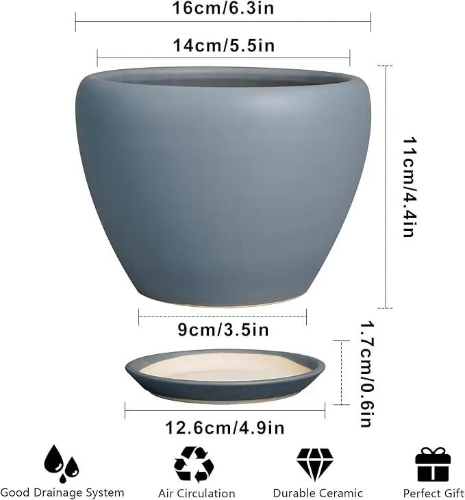 Ceramic Pot for Plants - 6 Inch Plant Pot Indoor with Drainage Hole and Saucer Decorative Planter for Outdoor Plants Modern Succulent Pot Round Flower Pot Gray by GreenHaven Gardens