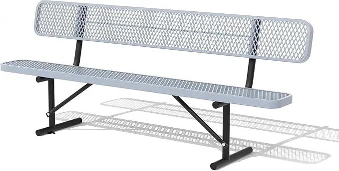 4/6/8 Feet Park Bench for Outside Heavy Duty Metal, Garden Benches Outdoor Bench with Backrest & Portable Frame, for Shopping Malls Stores Parks Patios Decks, Grey by GreenHaven Gardens