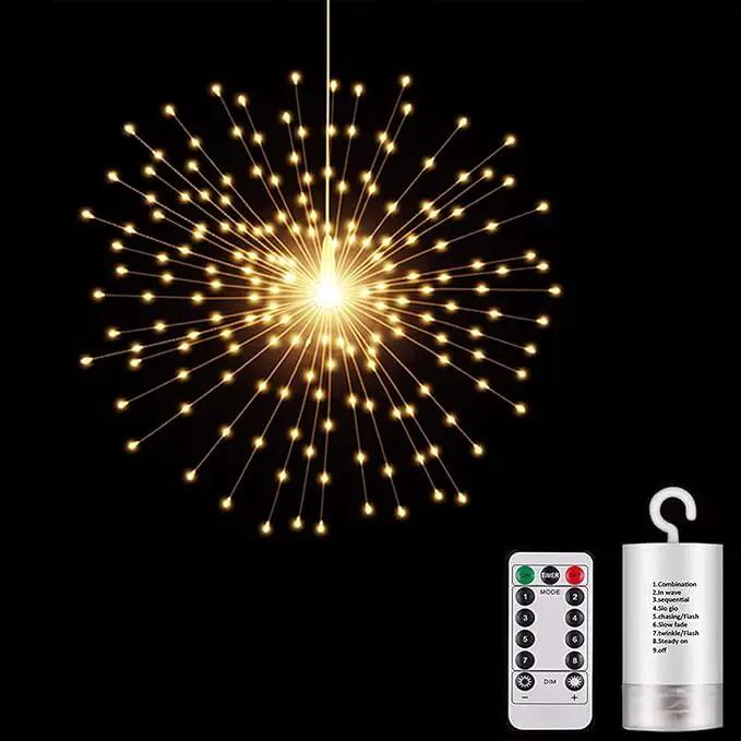 200 LED Starburst Sphere Lights,Firework Lights Battery Powered, Tent Chandelier Remote Control, Waterproof Hanging Lights for Gardens Courtyards Porches Christmas Party Home Decor（Warm White） by GreenHaven Gardens