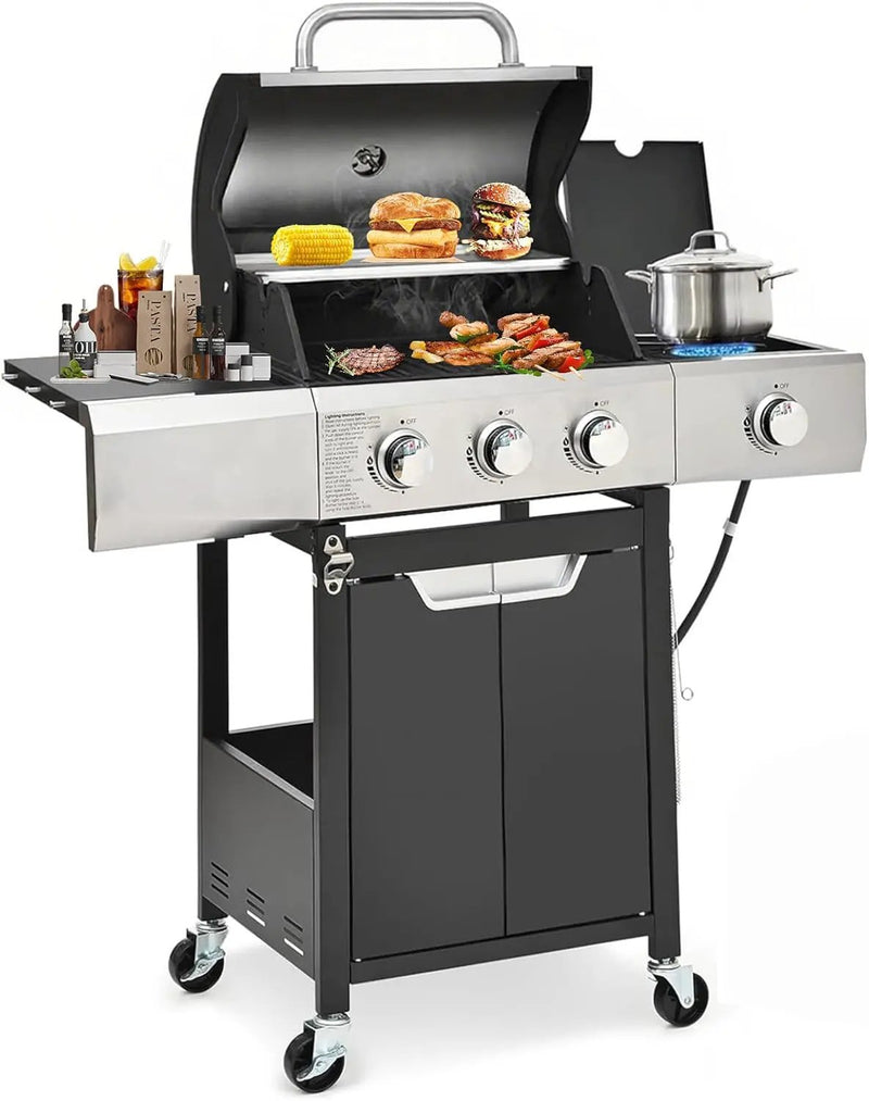 3-Burner Propane Gas Grill with Side Burner, 40,500 BTU Stainless Steel BBQ - Easy Assembly & Grease Management for Patio, Backyard, Camping (3+1Burner No Cover) by GreenHaven Gardens