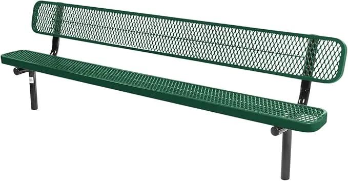 Coated Outdoor Furniture Heavy-Duty Outdoor Bench Thermoplastic Coated, Expanded Metal, Commercial-Grade Seating, Made in America (Inground with Back, 8 Ft, Textured Green) by GreenHaven Gardens