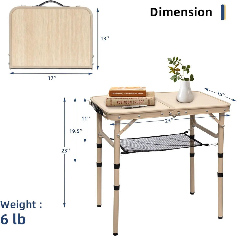Small Folding Table 2FT Camping Table 3 Adjustable Height Lightweight Portable Aluminum Mini Foldable for Picnic Beach Indoor Outdoor, Yellow by GreenHaven Gardens