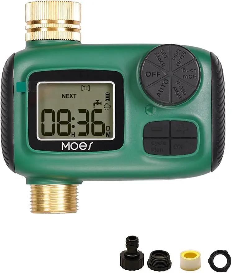 MOES Sprinkler Timer, Brass Inlet & Outlet, Programmable Automatic Irrigation Controller, Rain Delay, Manual Watering, 1 Zone Water Hose Timers for Gardens, Lawns, and Hose Systems by GreenHaven Gardens