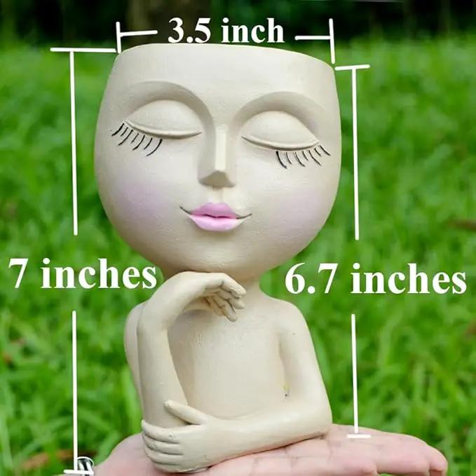 Face Planters Pots Head Planter, Plant Pots with Heads for Plants, Lady Statue Plant Pot, Unique Flower Pots with Drainage, Thinking Women Statue, Boho Vase, Cute Vases Home Decor Gift (7 Inch Khaki) by GreenHaven Gardens