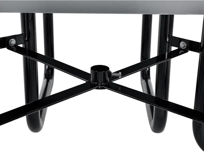Global Industrial 46" Round Picnic Table, Expanded Metal, Gray Thermoplastic Coating, Attached Benches, 1-1/2” Umbrella Pole Hole, Outdoor-Rated, 1000 lb Capacity by GreenHaven Gardens