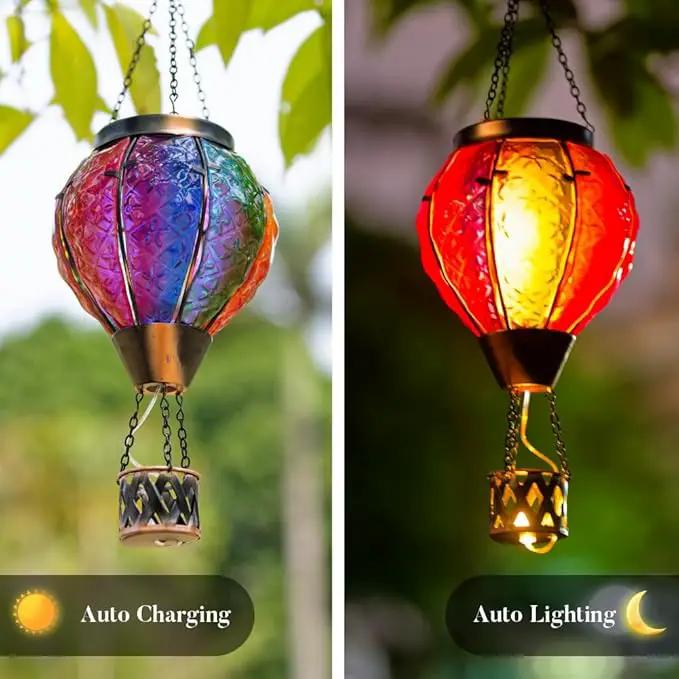 2PCS Hot Air Balloon Solar Lantern with Flame Flickering Light LED Glass Hanging Solar Lanterns Outdoor Waterproof Hot Air Balloon Decoration Outdoor Light for Patio Tree Yard Garden Decor by GreenHaven Gardens