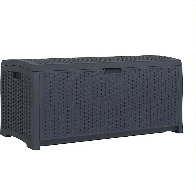 Suncast 73 Gallon Medium Resin Wicker Indoor/Outdoor Storage Box for Garden Tools, Pool Accessories, and Patio Cushions, Cyberspace by GreenHaven Gardens