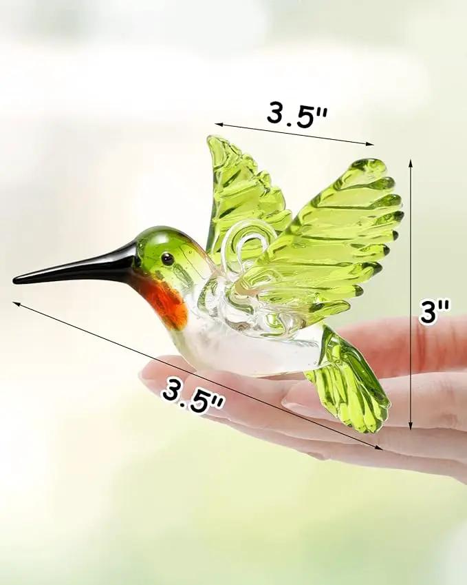 Nefelibata Hummingbird Ornament Glass Green Figurine Crystal Hanging Bird Art Christmas Xmas Tree Suncatcher Window Decor Memorial Gift for Her Friend Bird Lover Set of 1 Party Home Decorations by GreenHaven Gardens