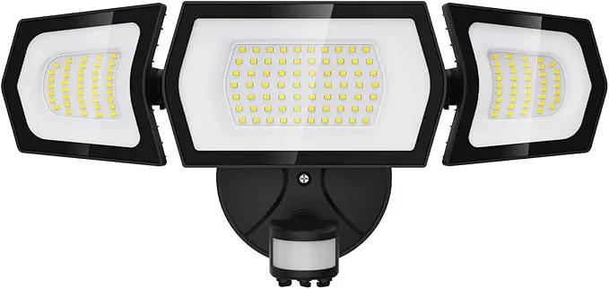 100W LED Flood Light Motion Sensor, 9000LM Motion Security Lights Outdoor, 3 Head Adjustable Floodlight, IP65 Waterproof Exterior Floodlights, 6500K Wall Light for Entryway, Yard, Garage by GreenHaven Gardens