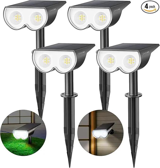 Solar Spot Lights Outdoor, Consciot 16 LEDs IP67 Waterproof Solar Outdoor Lights, Auto On/Off Solar Landscape Spotlights, 2-in-1 Adjustable Wall Lights for Garden Yard Pathway, 4 Pack (Cool White) by GreenHaven Gardens