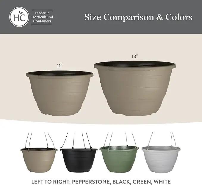 The HC Companies Wrapt Hanging Planters - Lightweight Plant Pot Hanger for Hanging Plants, Vegetables & Herbs - Outdoor & Indoor Hanging Basket for Plants (11" Pepperstone, Pack of 2) by GreenHaven Gardens
