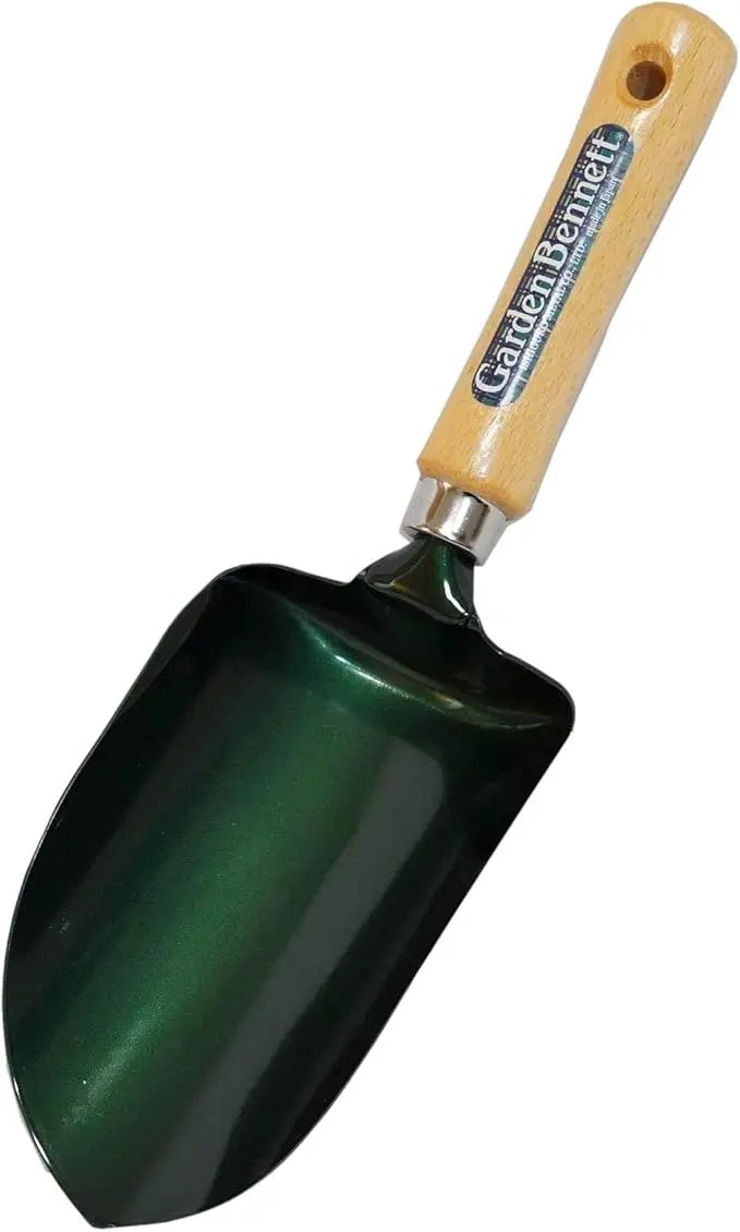 Garden Helper Soil Scoop Garden Tool, Large Loose Soil Scooper Tool for Transplanting and Gardening, Heavy Duty Japanese Steel Balde, Wood Handle, Made in Japan by GreenHaven Gardens
