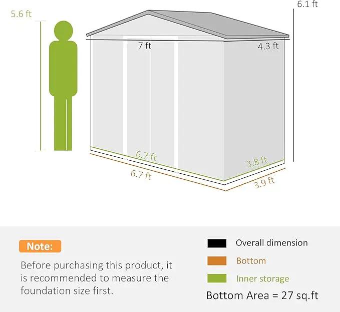 Outsunny 7' x 4' Outdoor Storage Shed, Garden Tool Metal Shed with Foundation Kit, Double Lockable Door, Air Vents and Sloping Roof, for Backyard, Patio, Lawn, Brown by GreenHaven Gardens