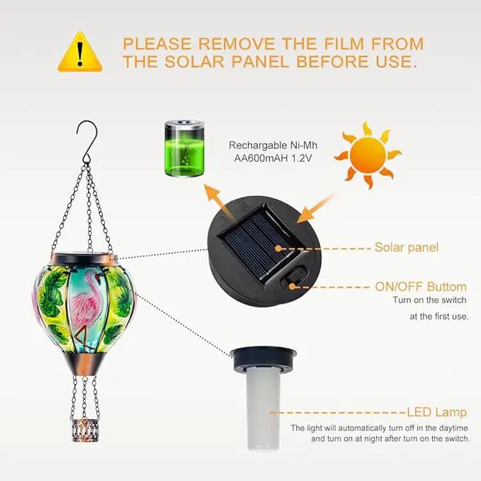 Starsoul Flamingo Hot Air Balloon Solar Lantern Solar Hot Air Balloon Flickering Flame Hanging Garden Light Metal & Glass Waterproof Lanterns for Yard Patio Farmhouse Decoration by GreenHaven Gardens