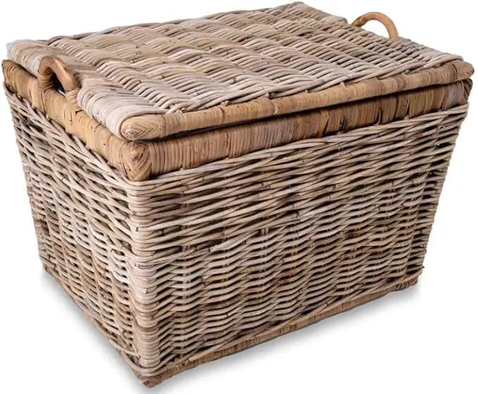 The Basket Lady Lift-Off Lid Wicker Storage Basket, Large, 24.5 in L x 18 in W x 17.5 in H, Serene Grey… by GreenHaven Gardens