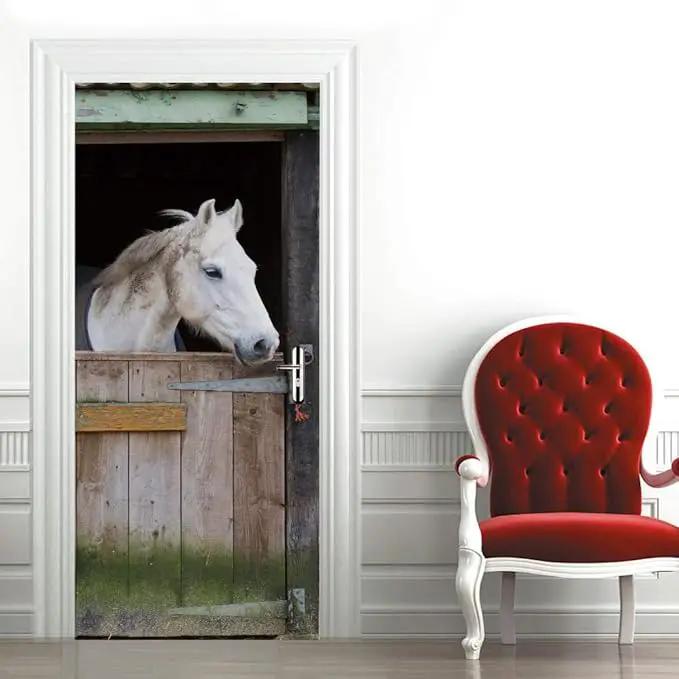 Horse 3D Door Stickers Murals - Peel & Stick - Waterproof & Washable - Matt Finish - Rustic Brown - Door & Wall - 33.9" x 78.7" by GreenHaven Gardens