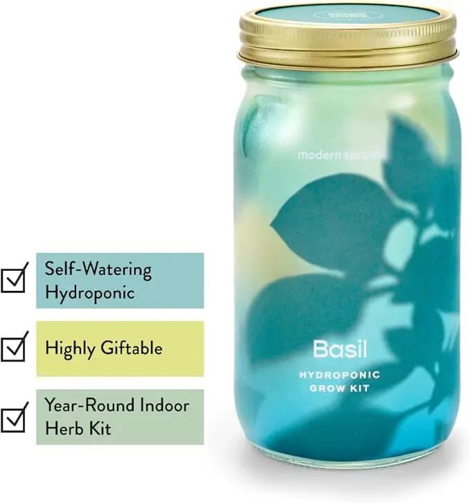 Modern Sprout New & Improved Mason Jar Grow Set, Indoor Herb Garden, Seed Starter Set, Organic Seeds, Hydroponic Growing (Basil + Lavender) by GreenHaven Gardens