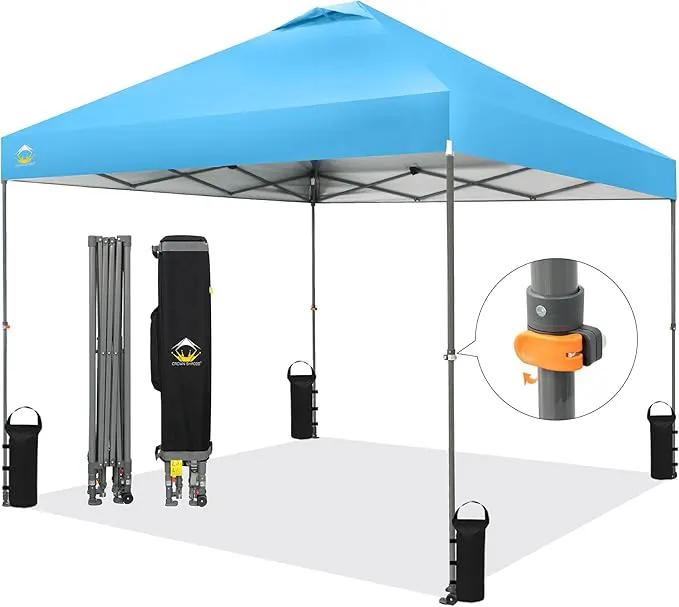 CROWN SHADES Adjustable Height on The Fly, 10x10 Pop Up Canopy - Beach Tent with One Push Setup - Easy Outdoor Sun Shade for Events, Parties, Camping - Outside Shade with STO-N-Go Bag, Sky Blue by GreenHaven Gardens