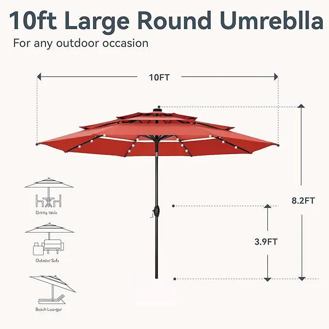 GREEN PARTY 10ft Outdoor Patio Umbrella, Auto-Tilt Market Table Umbrellas with Crank, 8 Sturdy Ribs & 1.5" Pole UV Protection for Garden Deck Backyard Pool by GreenHaven Gardens