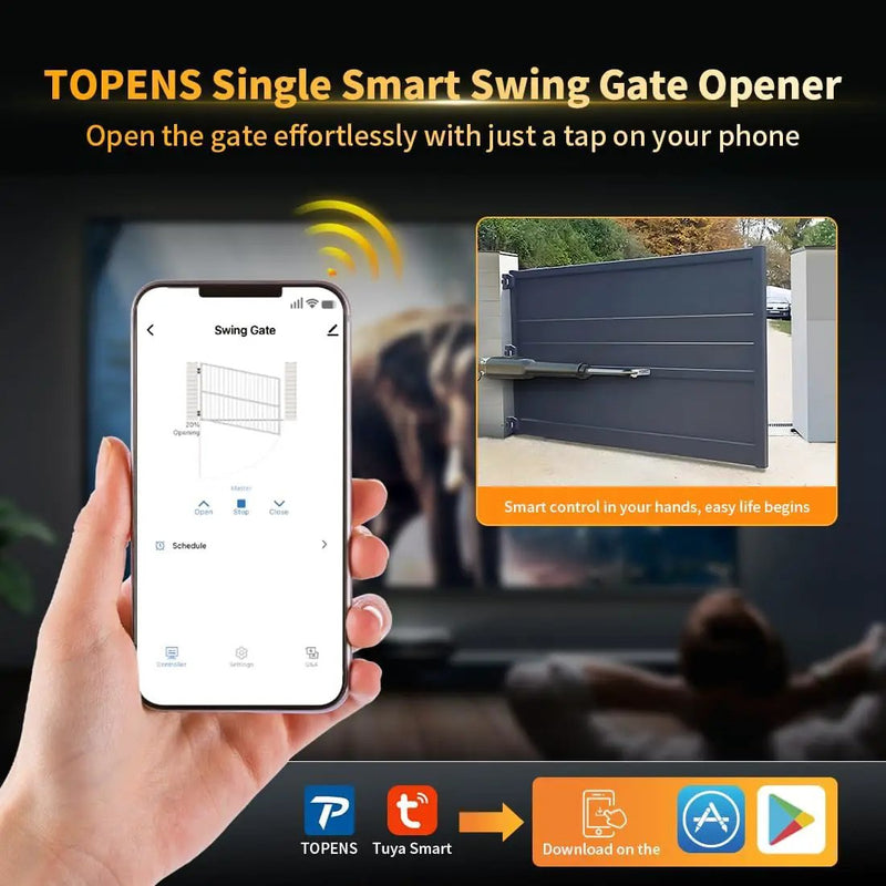 TOPENS XD851 Smart Gate Opener for Heavy Duty Single Swing Gates Up to 18ft, Automatic Gate Opener with App Control AC Powered Remote Control Kit Solar Compatible by GreenHaven Gardens