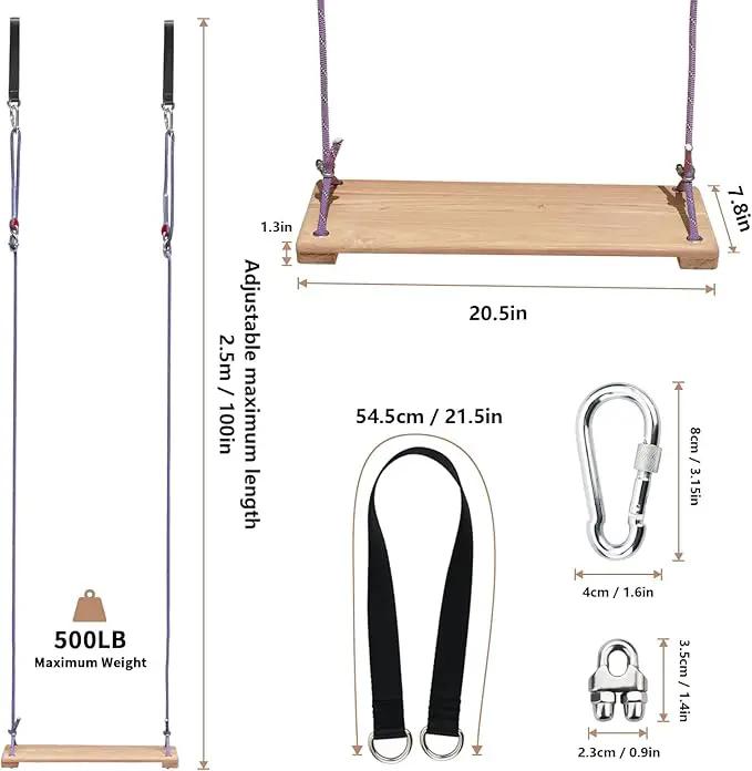 Teak Wooden Swing, Outdoor Wood Tree Swing Seat for Kids or Adults for Backyard Columpio, Height Adjustable (20.5x7.5inch) by GreenHaven Gardens