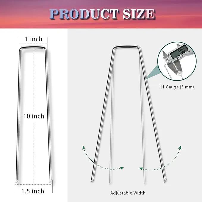 Gtongoko Landscape Staples 10 Inch 11 Gauge 50 Pack Garden Stakes Upgraded Tent Stakes Galvanized SOD Pins Ground Stakes Yard Stakes for Weed Barrier Fabric Ground Plant Cover Stakes Outdoor Décor by GreenHaven Gardens