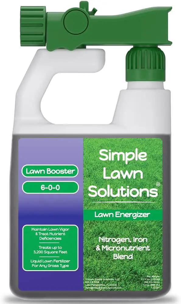 Commercial Grade Lawn Fertilizer with Iron- Liquid Fertilizer Spray- Nitrogen and Iron for Deeper Green Turf- Any Grass Type - Simple Lawn Solutions - Lawn Energizer - 32 Ounce by GreenHaven Gardens
