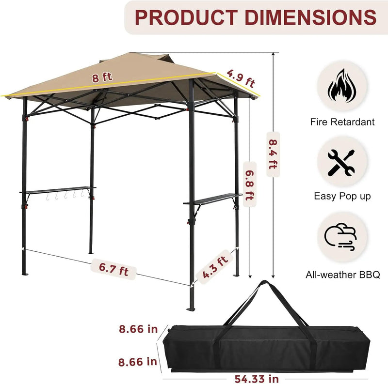 Outdoor Pop up Barbeque Grill Gazebo 8x5 with Carry Bag, Portable BBQ Canopy Tent with Handy Wired Shelf, Beige by GreenHaven Gardens