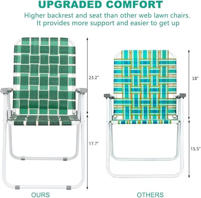 VINGLI Patio Lawn Webbed Folding Chairs Set of 4, Outdoor Beach Chair Portable Dining Chair for Outdoor Yard, Garden (Dark Green, Classic) by GreenHaven Gardens