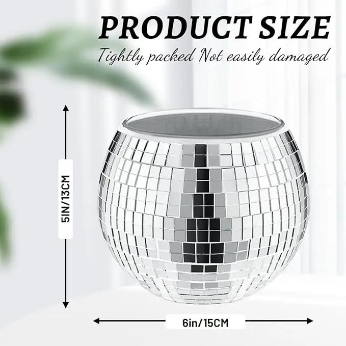 2 Pcs Disco Ball Vase, 5 x 6 Inch Mirrored Disco Ball Planters Perfect for Decorative Living Room, Bedroom, Dining Table, Wedding, Party, Birthday by GreenHaven Gardens